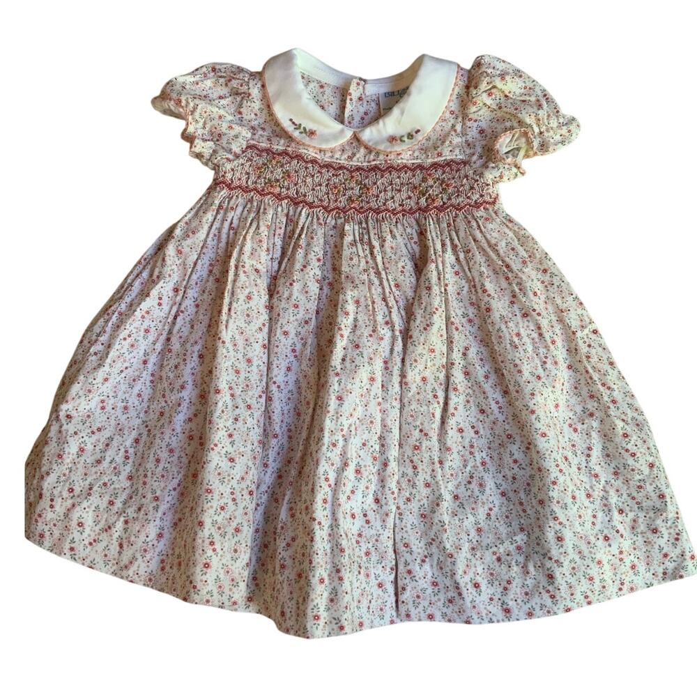 LULI & ME Coral‎ Poppy Smocked Dress 6mo